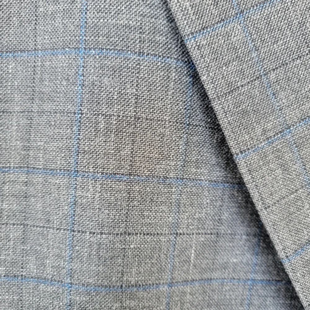 Lauren Ralph Lauren by Macy's  Grey & Blue Plaid Silk & Wool Sports Jacket 48R